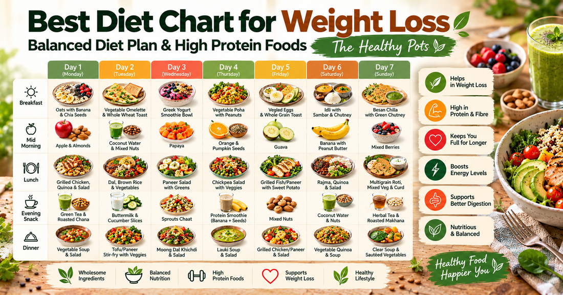 Best Diet Chart for Weight Loss | Balanced Diet Plan & High Protein Foods | The Healthy Pots