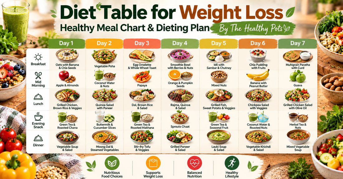 Diet Table for Weight Loss | Healthy Meal Chart & Dieting Plan By The Healthy Pots