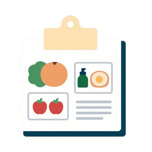 Meal plan checklist with fresh ingredients and nutrition details, supporting well-balanced Healthy meals.