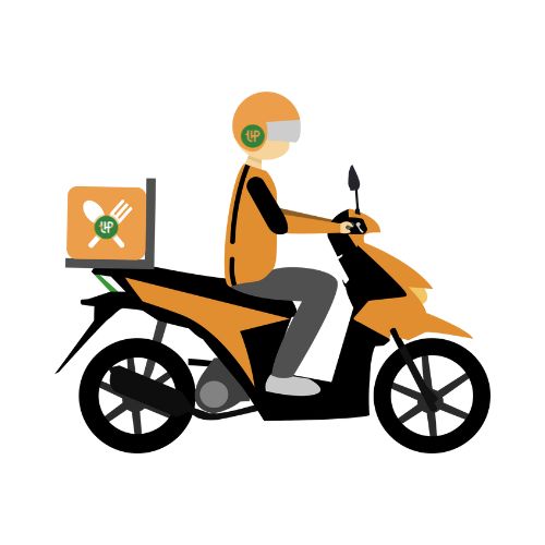 Food delivery rider on a scooter delivering fresh Healthy meals safely to customers.