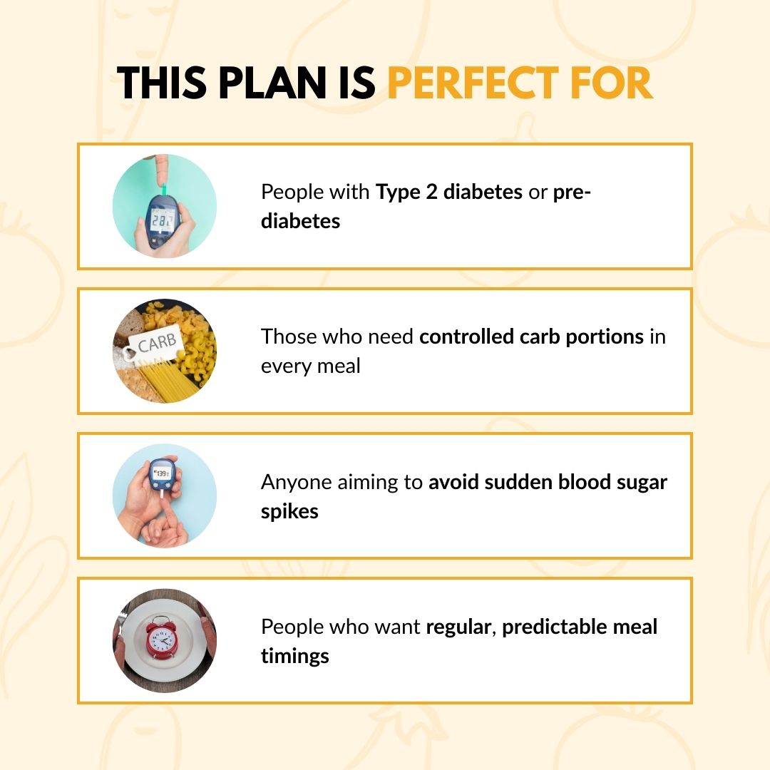 Infographic showing who a diabetic diet plan is perfect for, supporting a personalized Meals subscription in Kolkata.