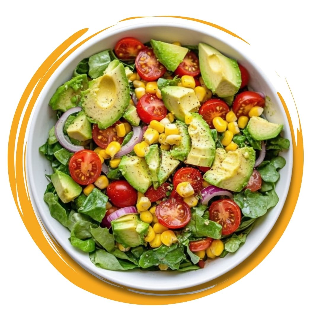Fresh salad bowl with avocado, vegetables, and greens, showcasing nutritious Healthy meals.