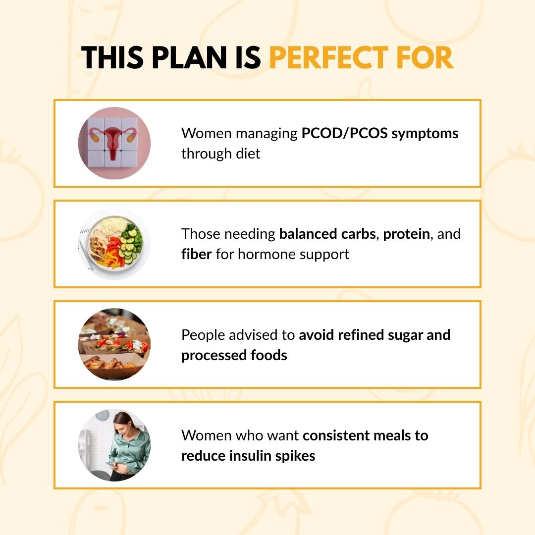 Infographic showing who benefits from a PCOS diet plan with Healthy Meals in Kolkata.