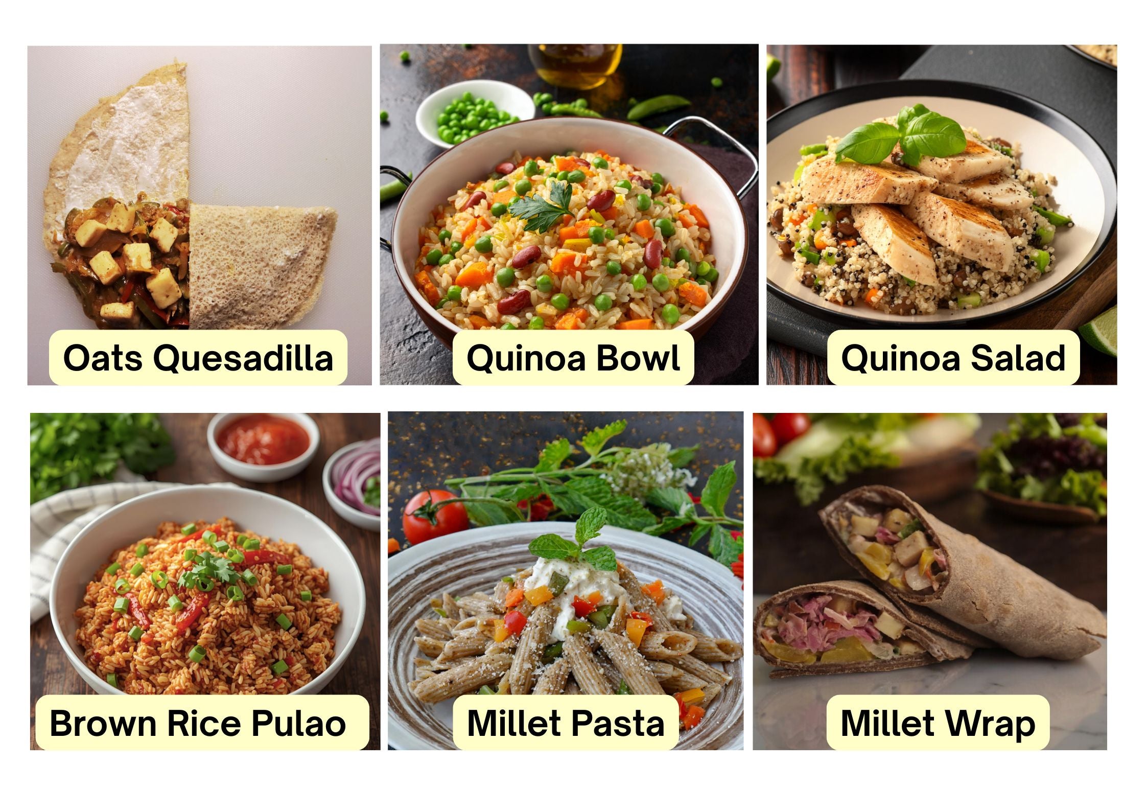 Healthy meal options featuring oats quesadilla and quinoa salad, ideal for nutritious diet and weight loss meals in Kolkata.