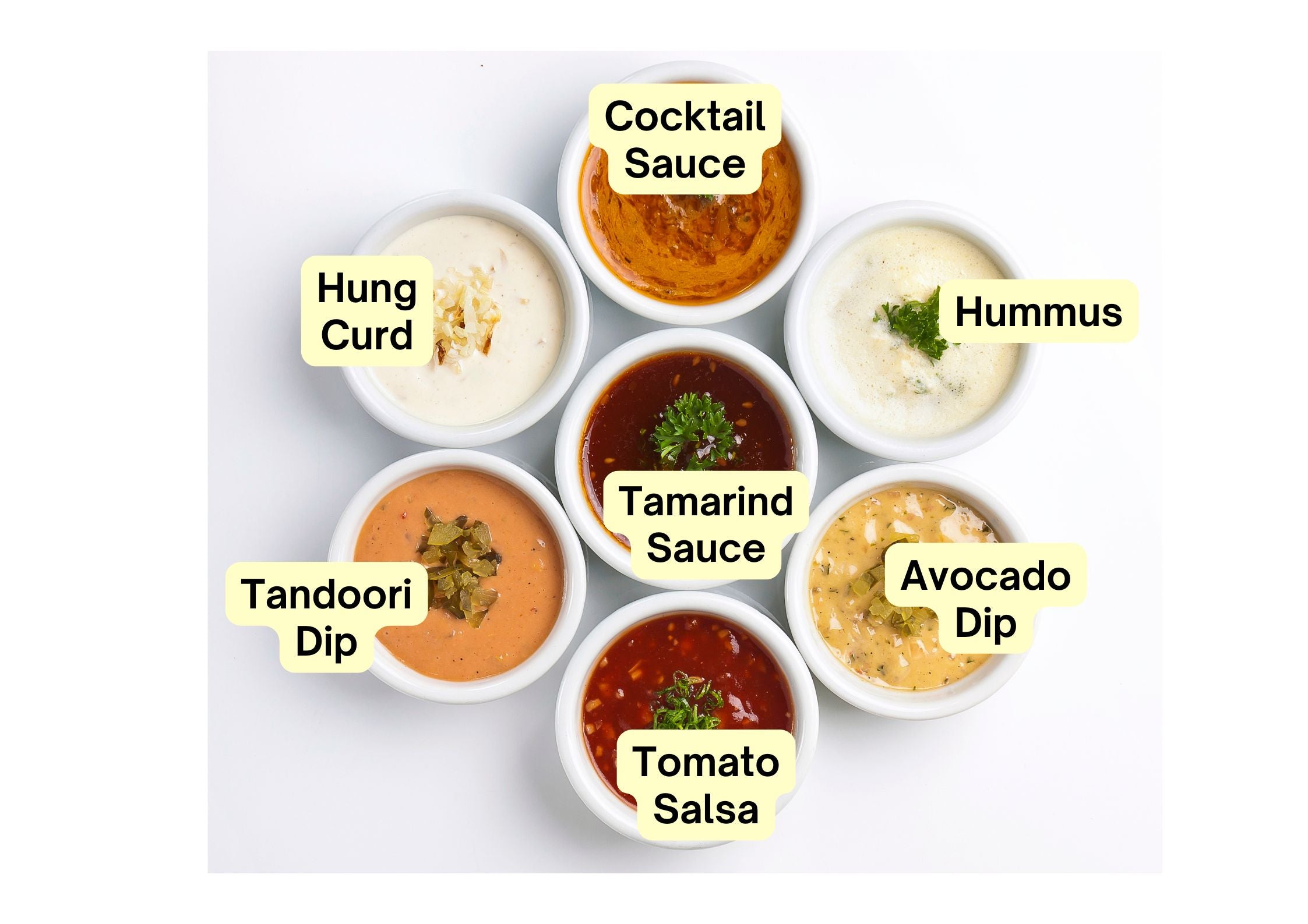 Assortment of flavorful homemade dips, perfect for enhancing healthy meal delivery services with natural ingredients in Kolkata.